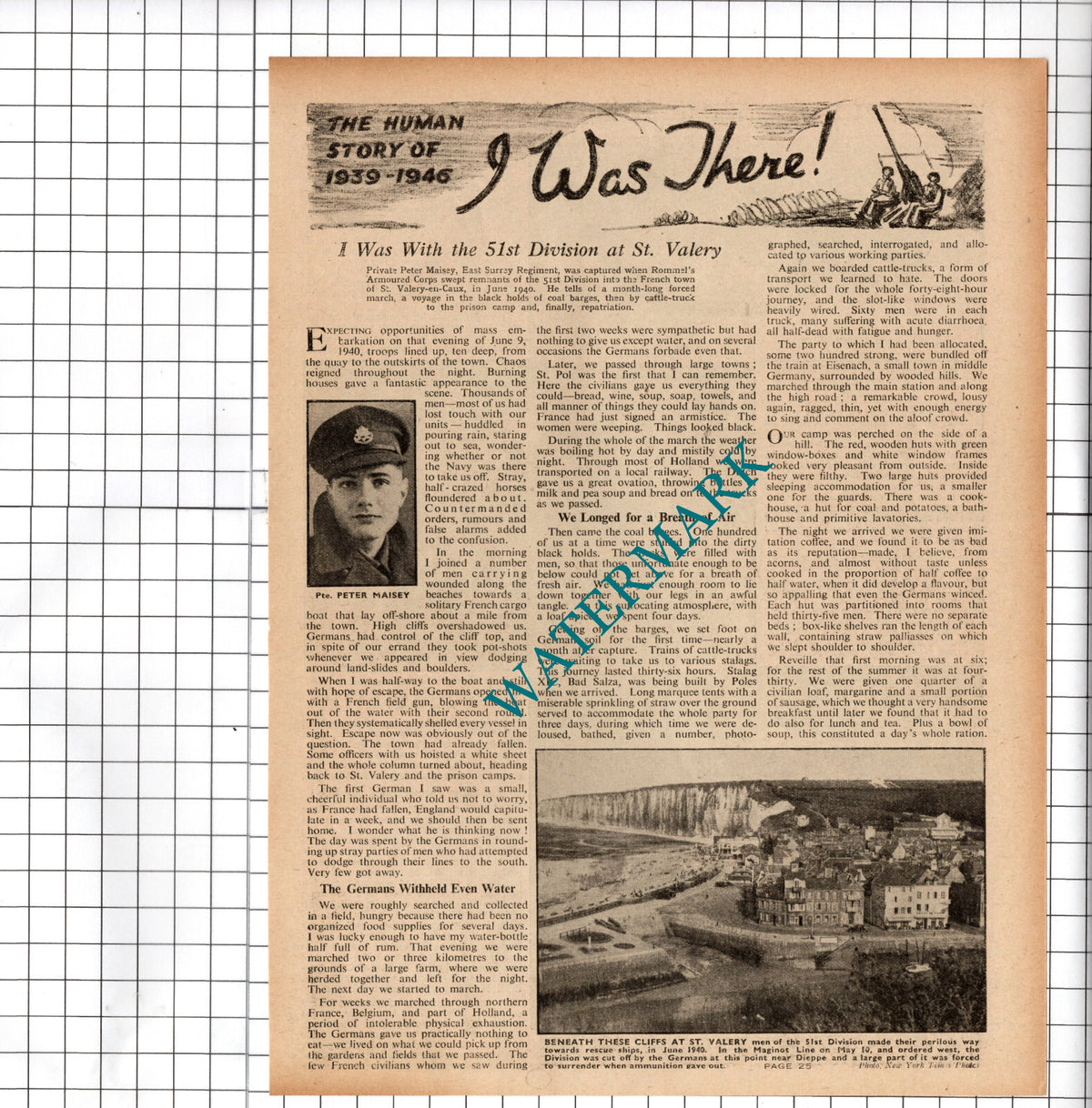 Private Peter Maisey East Surrey Regiment St Valery WW2  - c.1946 Article