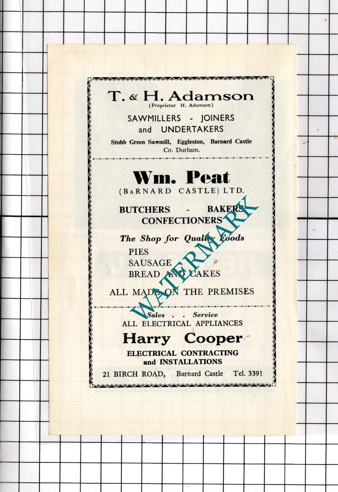 William Peat Barnard Castle  Harry Cooper Electrical - 1969 Small Advert
