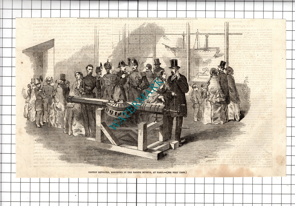 Cannon Revolver Marine Museum Paris - c.1854 Clipping (See Description)