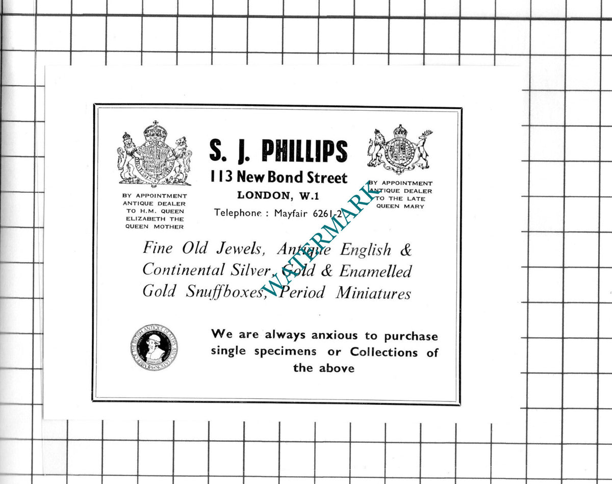 S J Phillips Antique Dealer London Small Advert - c.1960's Clipping/ Print