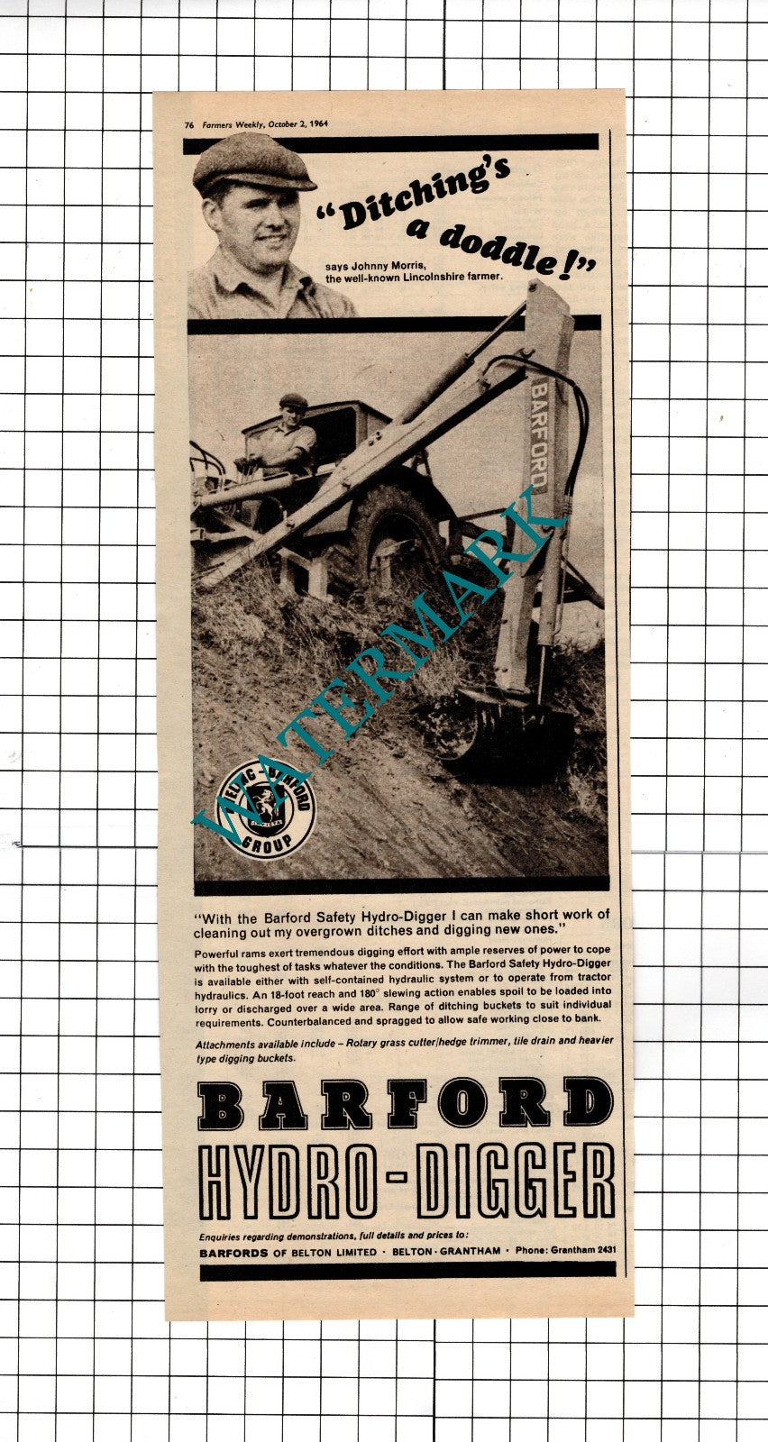 Johnny Morris Lincolnshire Farmer Barfords Of Belton Ltd - 1964 Advert