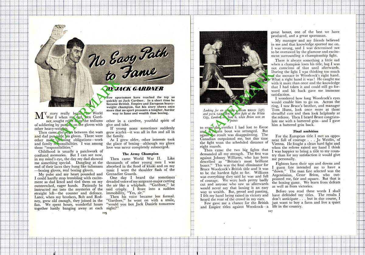 Jack Gardner Boxer    - 1951 Article