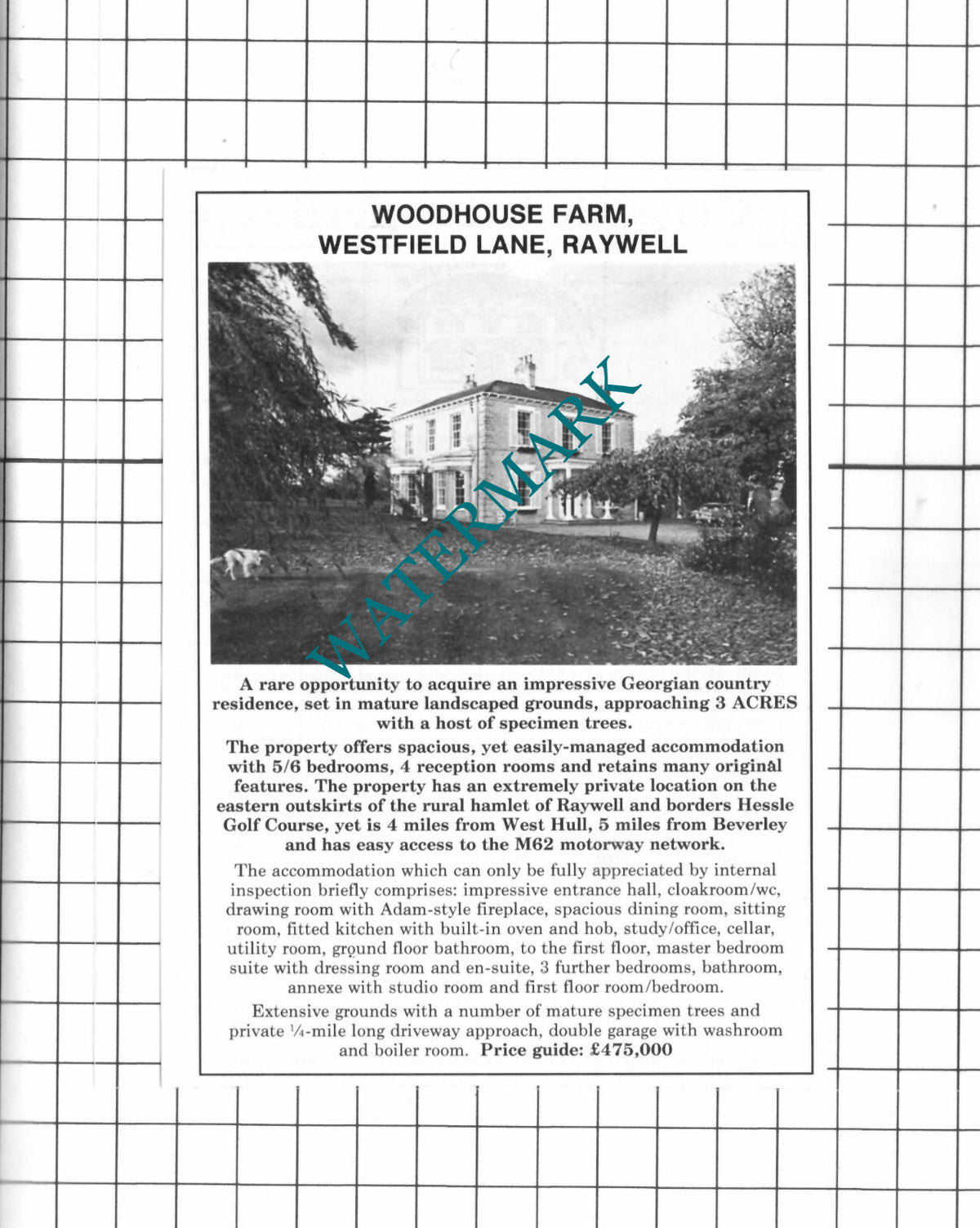 Woodhouse Farm Raywell Yorkshire House Sale Advert - 1991 Clipping
