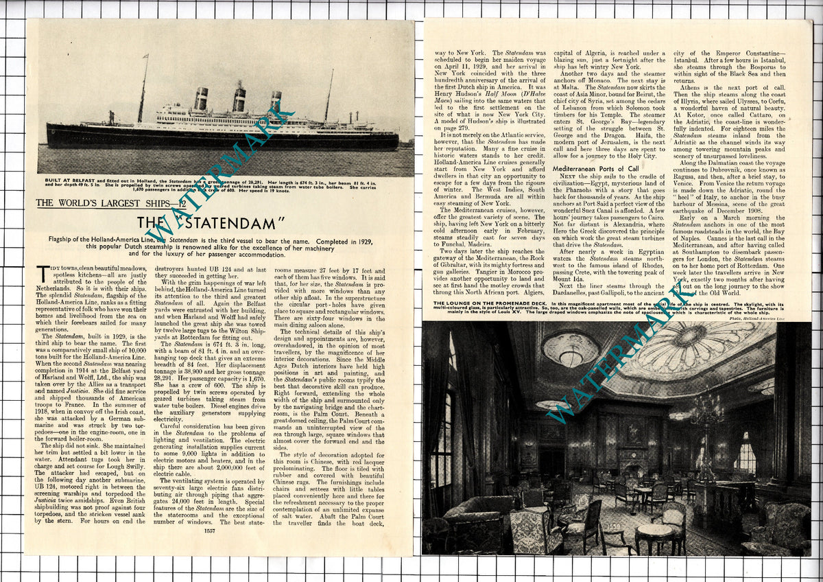 The STATENDAM Ship- c.1940's Article