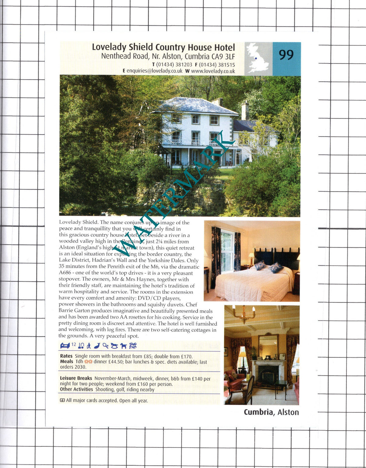 Lovelady Shield Hotel Alston / Ees Wyke Near Sawrey Hawkshead - 2011 Advert