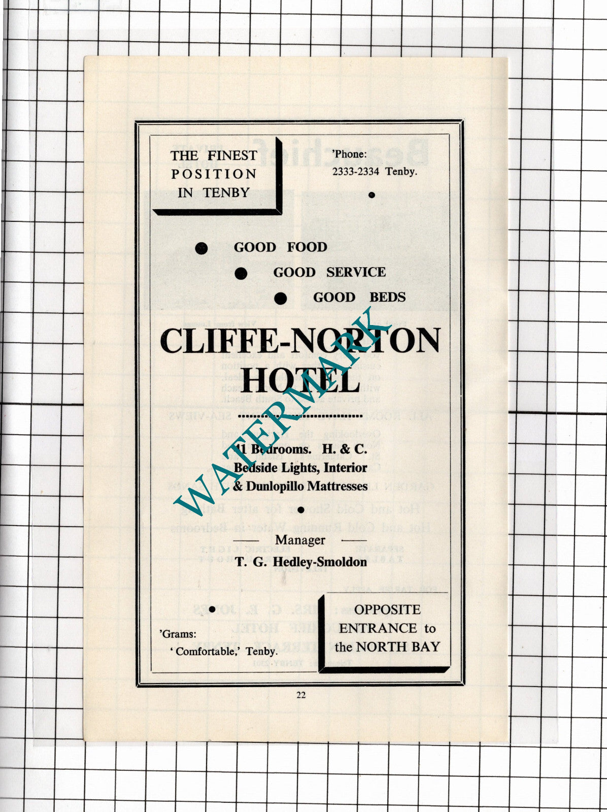 Beauchief Hotel Tenby Wales Jones / Cliffe-Norton Hedley-Smoldon  - 1962 ADVERT