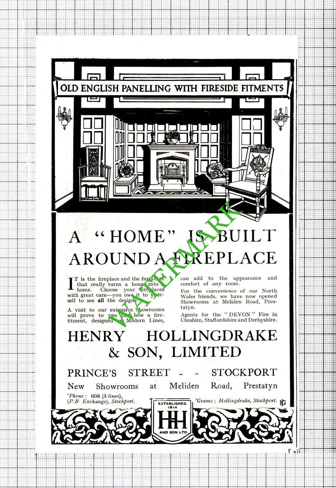 Henry Hollingdrake & Son Stockport Prestatyn Advert  -  1927 Cutting