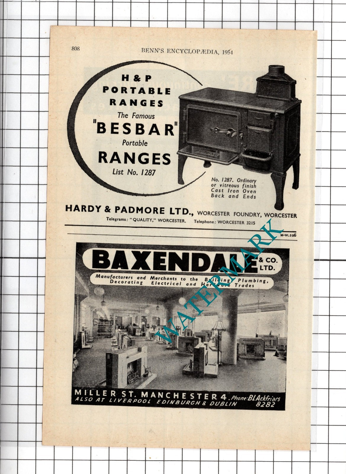 Allan Ure Ltd Glasgow / Hardy & Padmore Worcester Baxendale & Co Ltd 1954 Advert