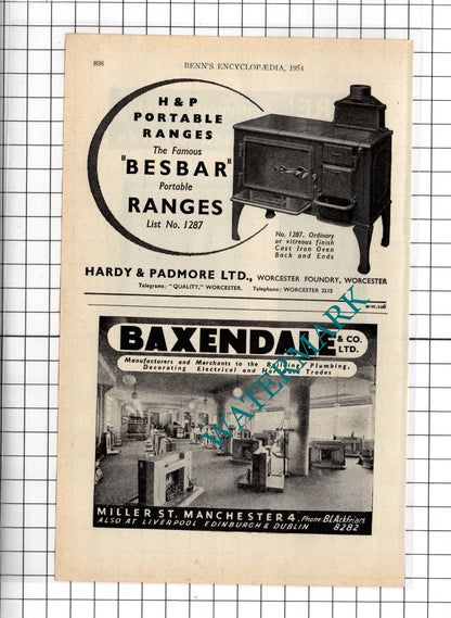 Allan Ure Ltd Glasgow / Hardy & Padmore Worcester Baxendale & Co Ltd 1954 Advert