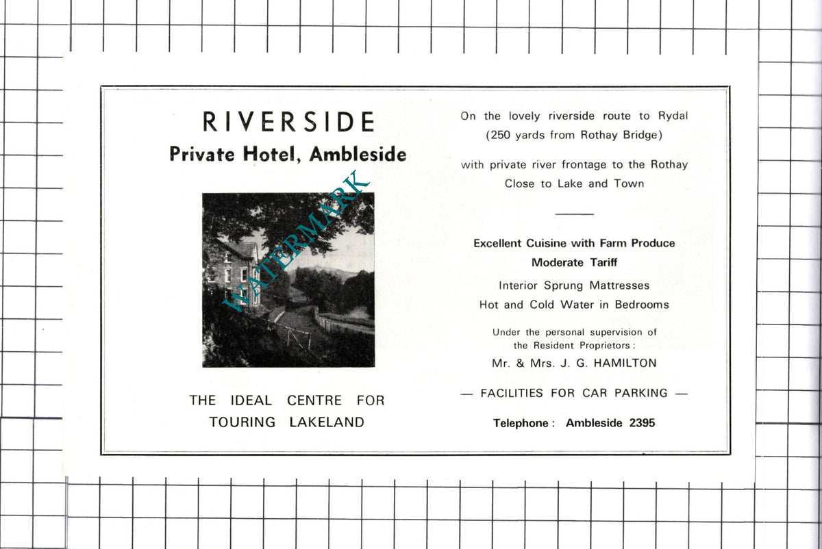 Kirkstone Foot Hotel Ambleside / Riverside Hotel Hamilton Advert- c.1968 Cutting