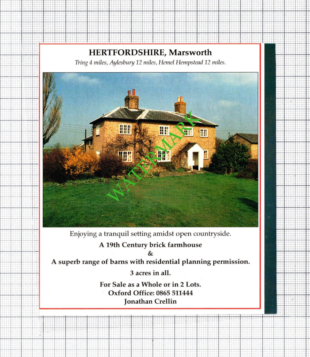 Marsworth Hertfordshire Sale Advert  -1991 Cutting