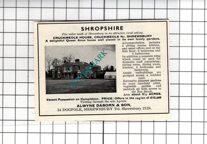 Foston Lodge York Yorkshire / Cruckmeole House Shrewsbury - 1967 SMALL Advert