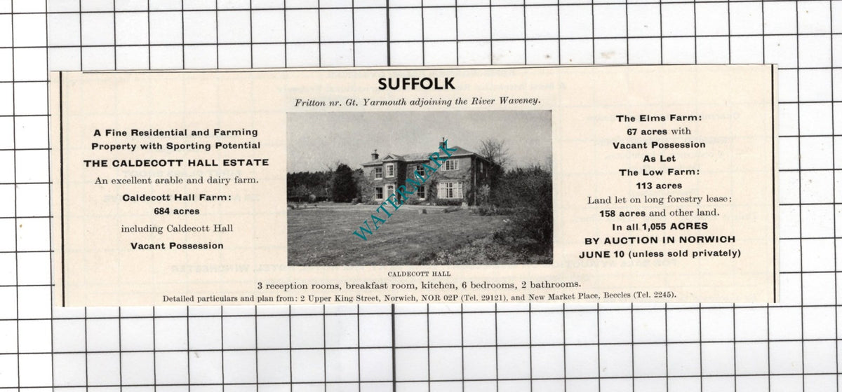 Caldecott Hall Fritton Suffolk - 1967 House Sale Advert