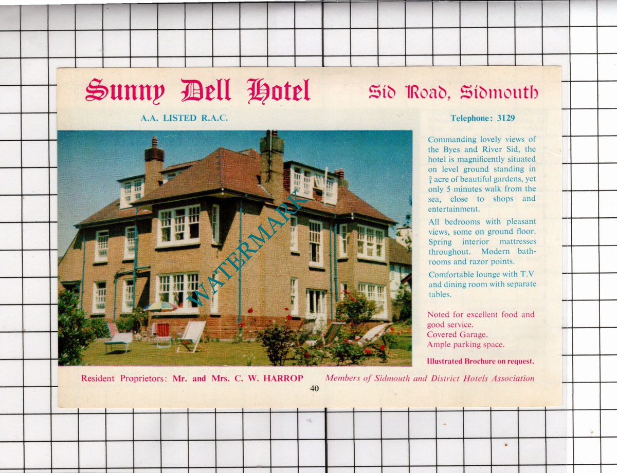 Redlands Hotel Sidmouth Devon Pickard  / Sunny Dell Hotel Harrop  - 1968 ADVERT