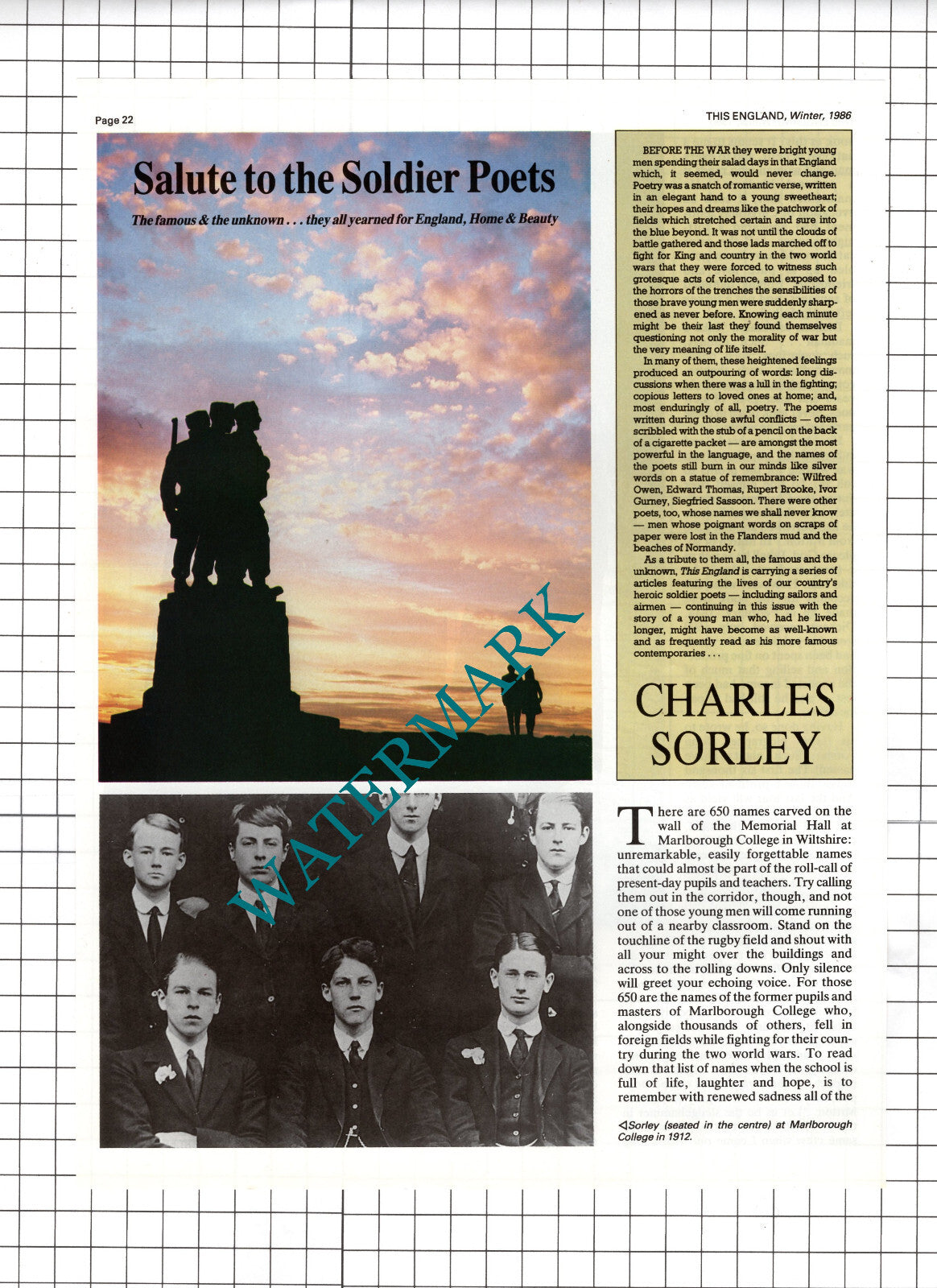 Charles Sorley Soldier Poet - 1986 Article