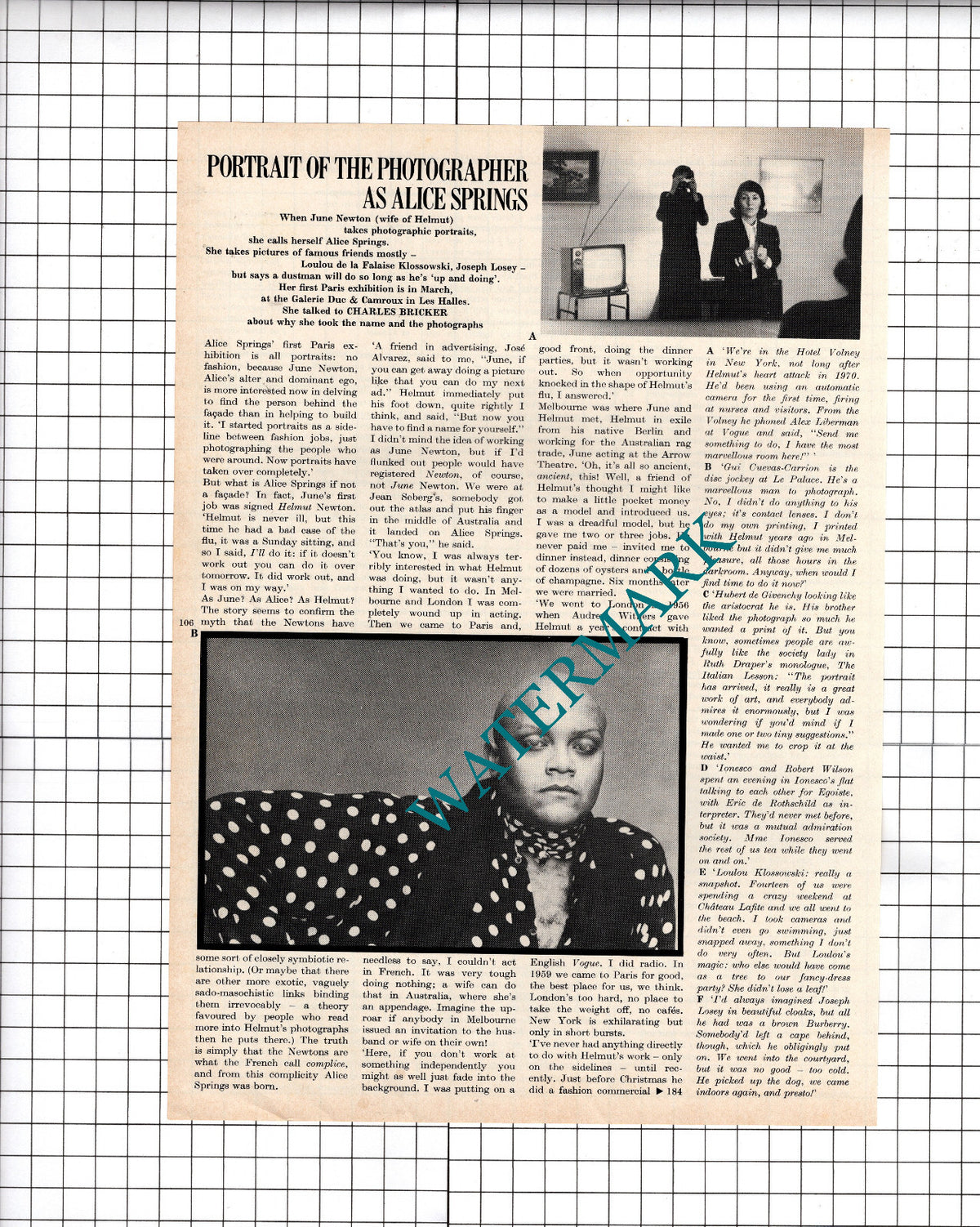June Newton Photographer Alice Springs  - 1980 Article / Print