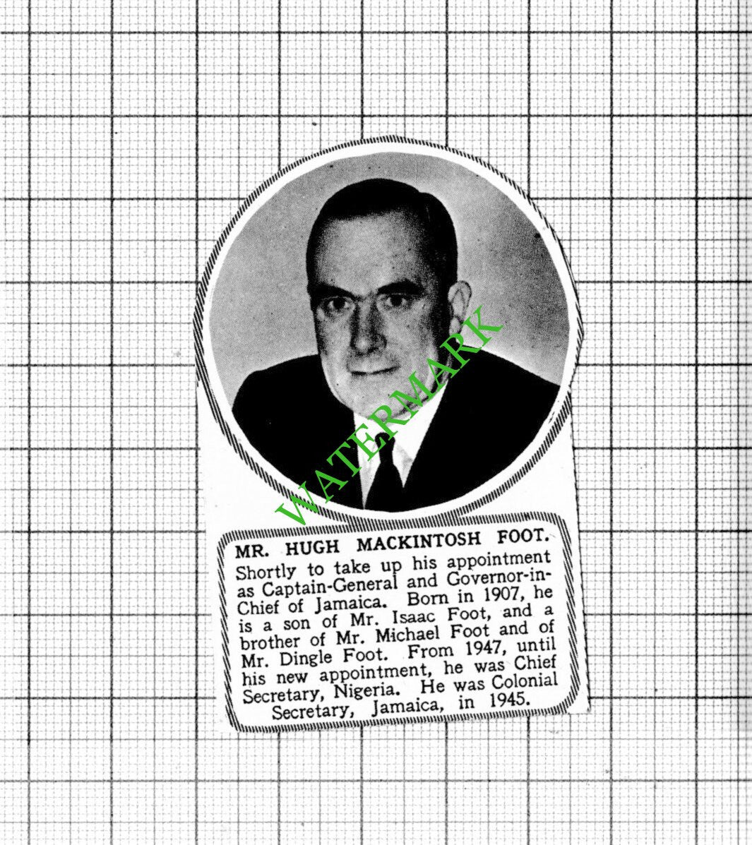 Mr Hugh Mackintosh Foot - 1951 SMALL Cutting