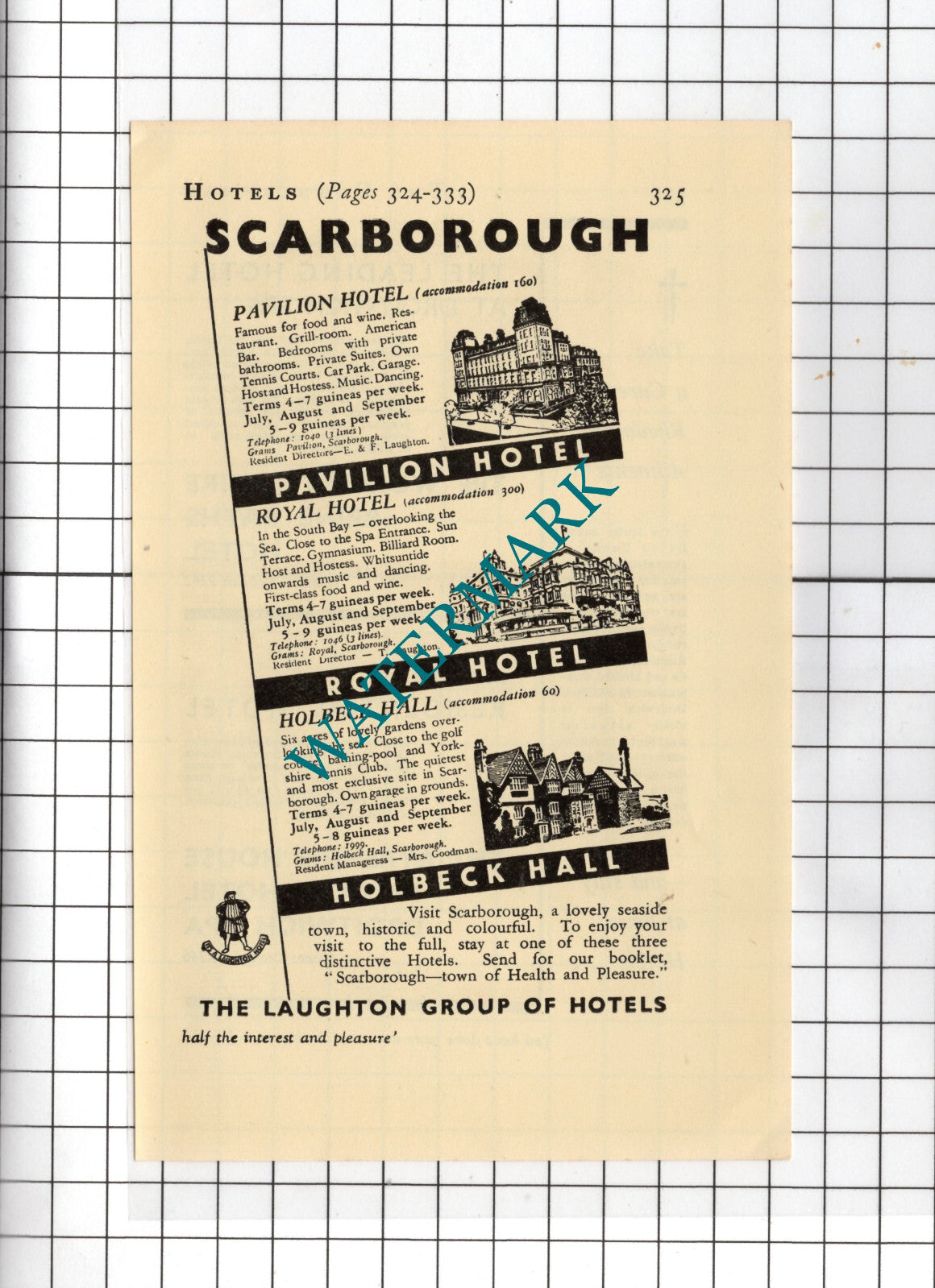 The Laughton Hotel Group Holbeck Hall Scarborough Royal  -  1938 Small Advert