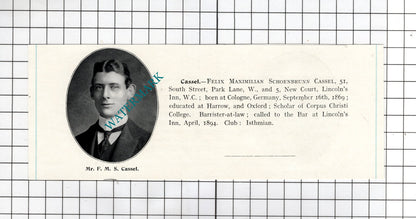 Benjamin Arthur Cohen / Felix Maximilian Schoenbrunn Cassel - c.1905 Clipping