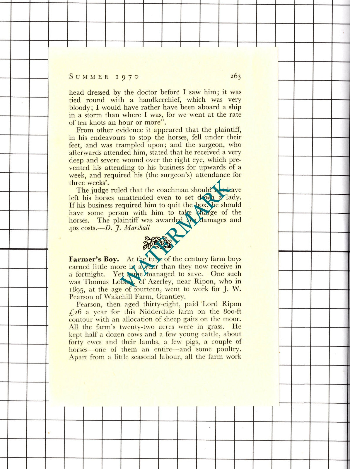 Thomas Lobley Azerley Yorkshire  Wakehill Farm Grantley  - 1970 Article / Print