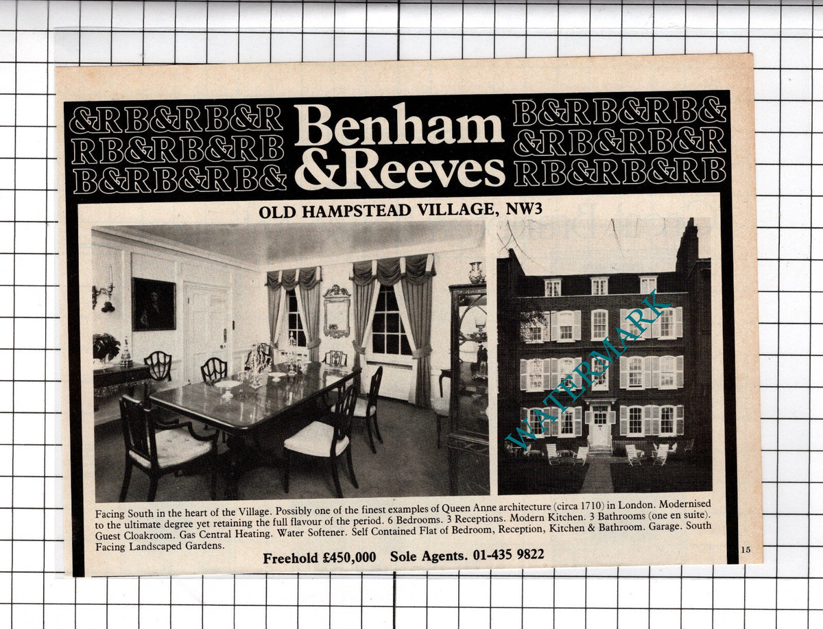 Old Hampstead Village London NW3 House Sale Advert - 1980 Cutting