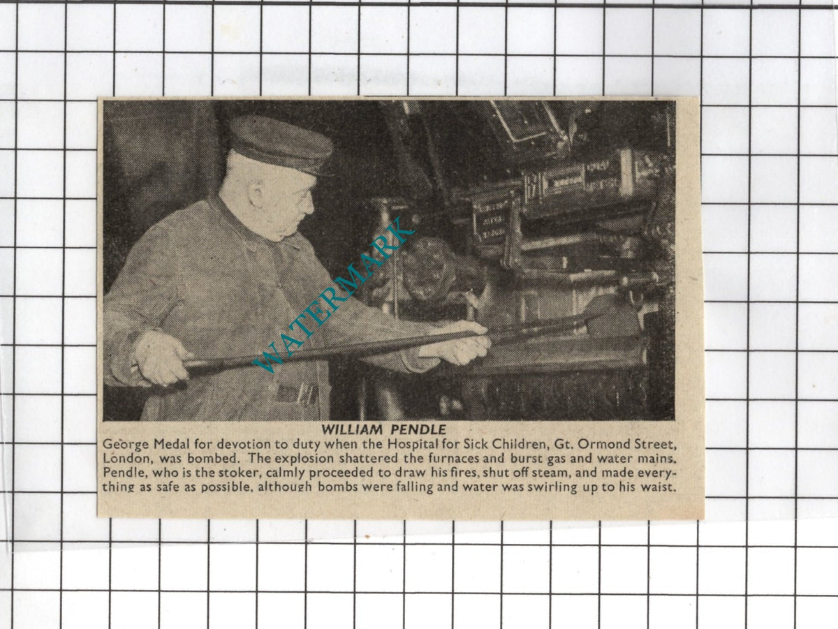 Mr William Pendle Great Ormond Street Hospital WW2  - 1941 Small News Clipping