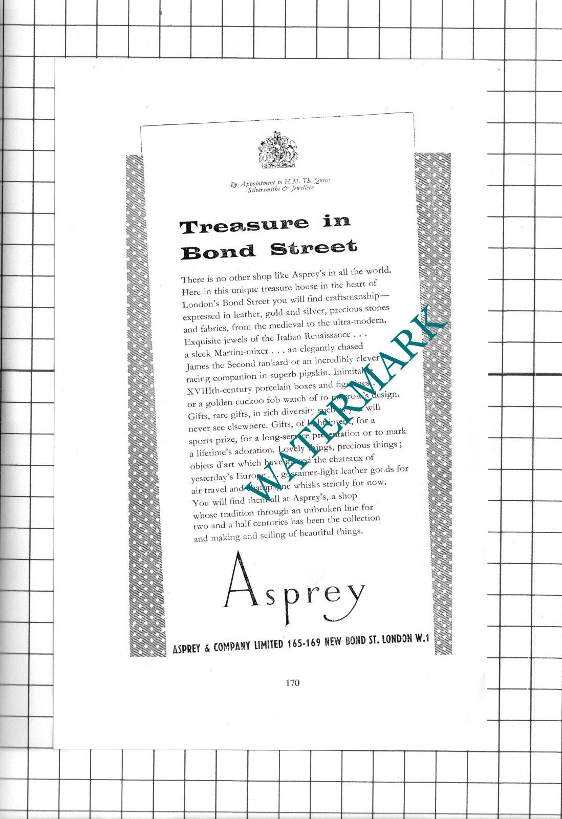 Asprey Bond Street London Advert - c.1960's Clipping / Print