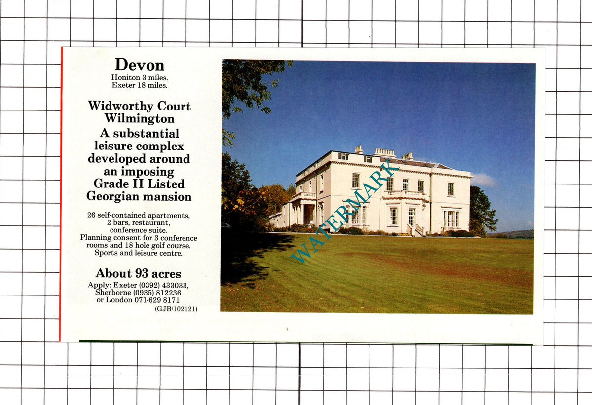 Widworthy Court Wilmington Devon House Sale Advert - 1991 Clipping / Print