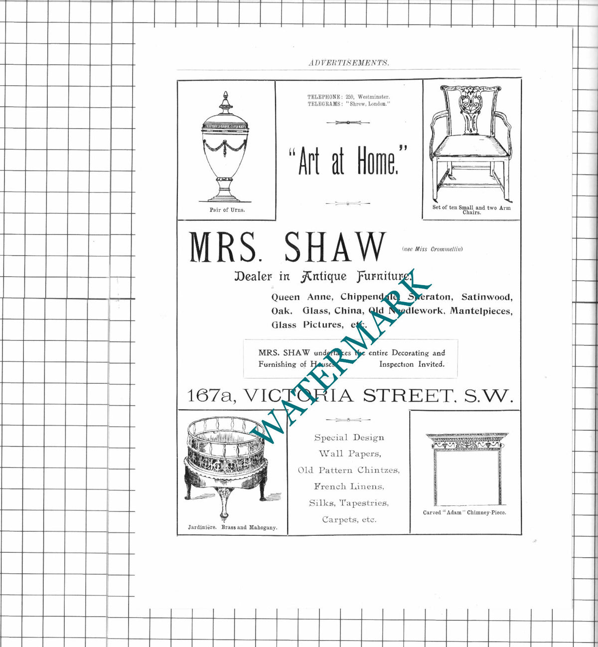 Mrs Shaw Miss Crommellin Antique Dealer London Advert - 1905 Clipping/ Print