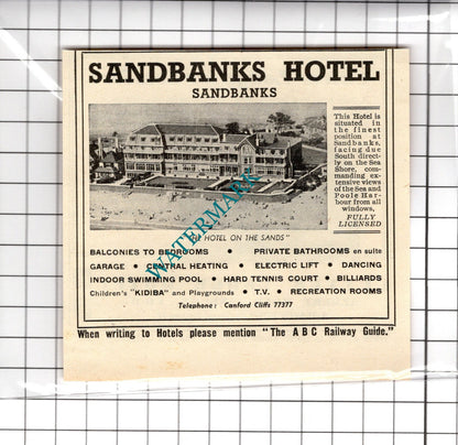 Sandbanks Hotel / Culver Lodge Hotel Sandown Isle Of Wight Advert - 1958 Cutting
