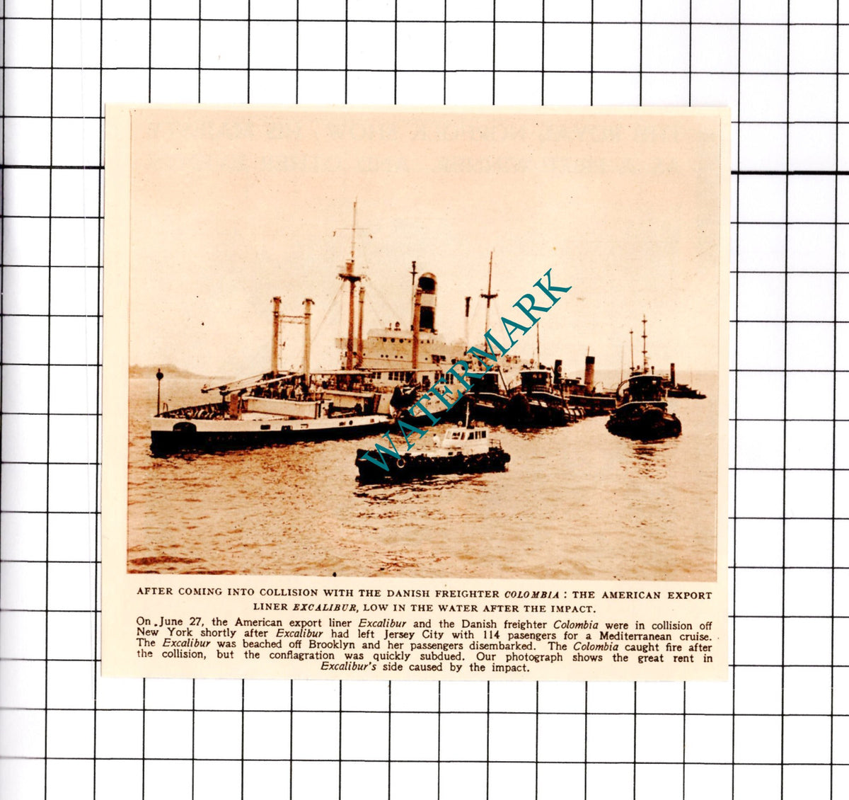 EXCALIBUR American Liner Ship Danish COLOMBIA -  1950 SMALL Clipping/ Print
