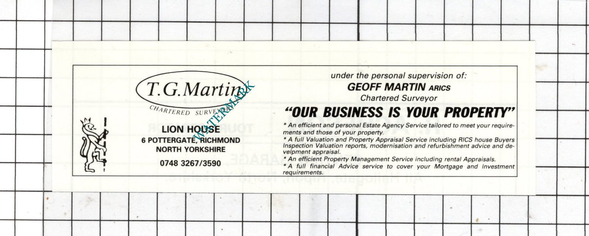 T G Martin Chartered Surveyors Richmond North Yorkshire  - c.1980 SMALL Advert