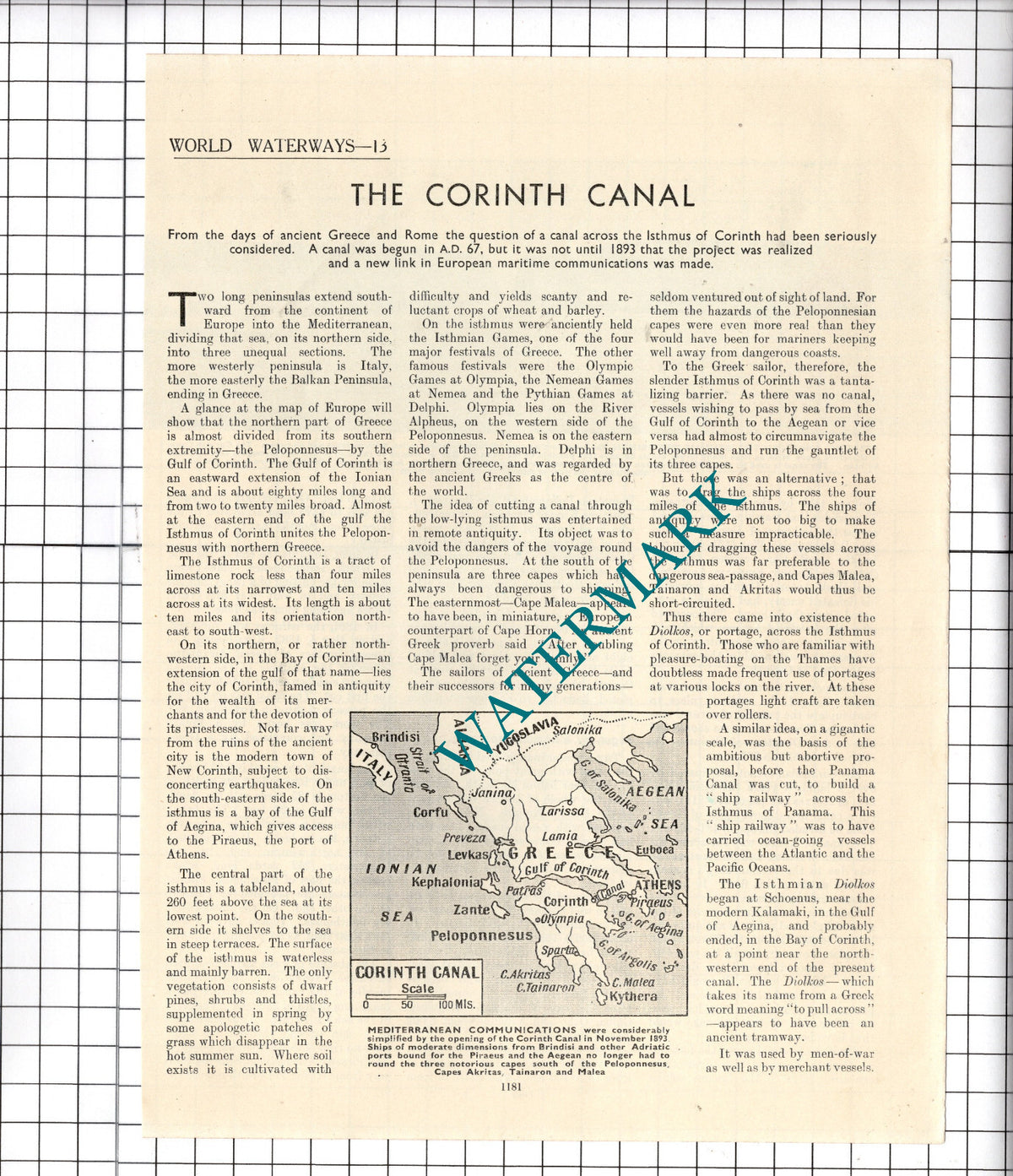 The Corinth Canal  HMS Duncan Ship - c.1940's Article / Print