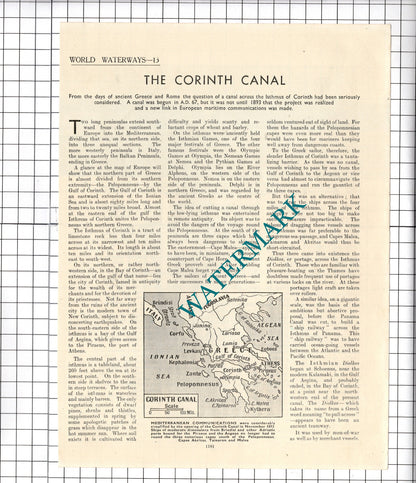 The Corinth Canal  HMS Duncan Ship - c.1940's Article / Print