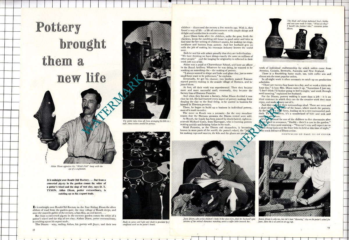 Wold Potteries Routh Old Rectory Yorkshire Aidan Dixon Joyce      - 1957 Article