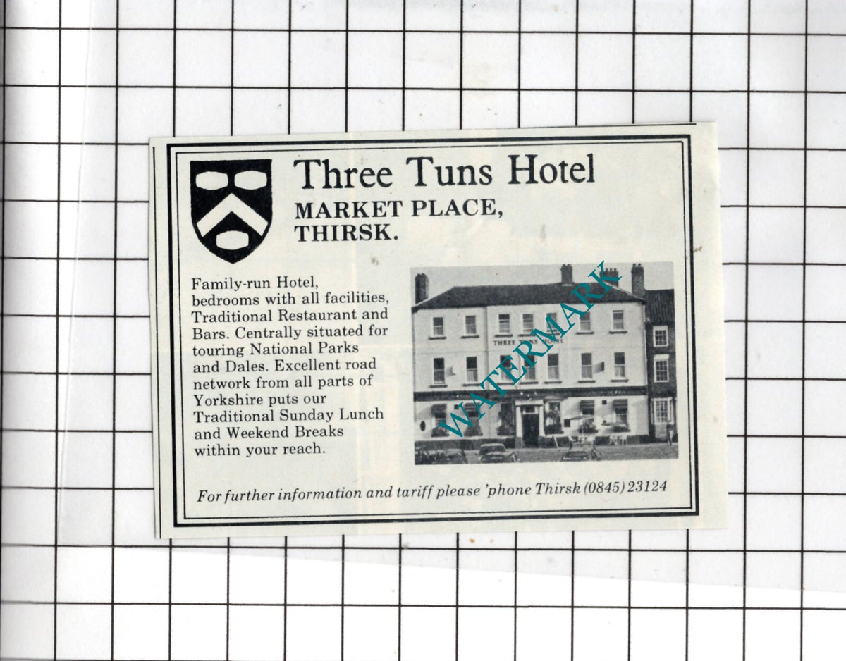 Three Tuns Hotel Thirsk Yorkshire -    1982 SMALL Advert