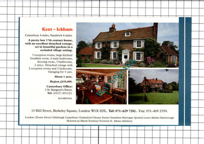 Ickham Kent / Hitchin Hertfordshire House Sale Advert - c.1991 Cutting / Print
