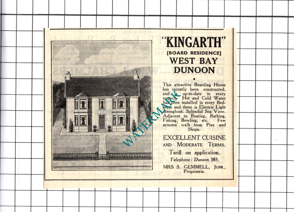 Kingarth West Bay Dunoon Gemmell Small Advert - 1939 Cutting
