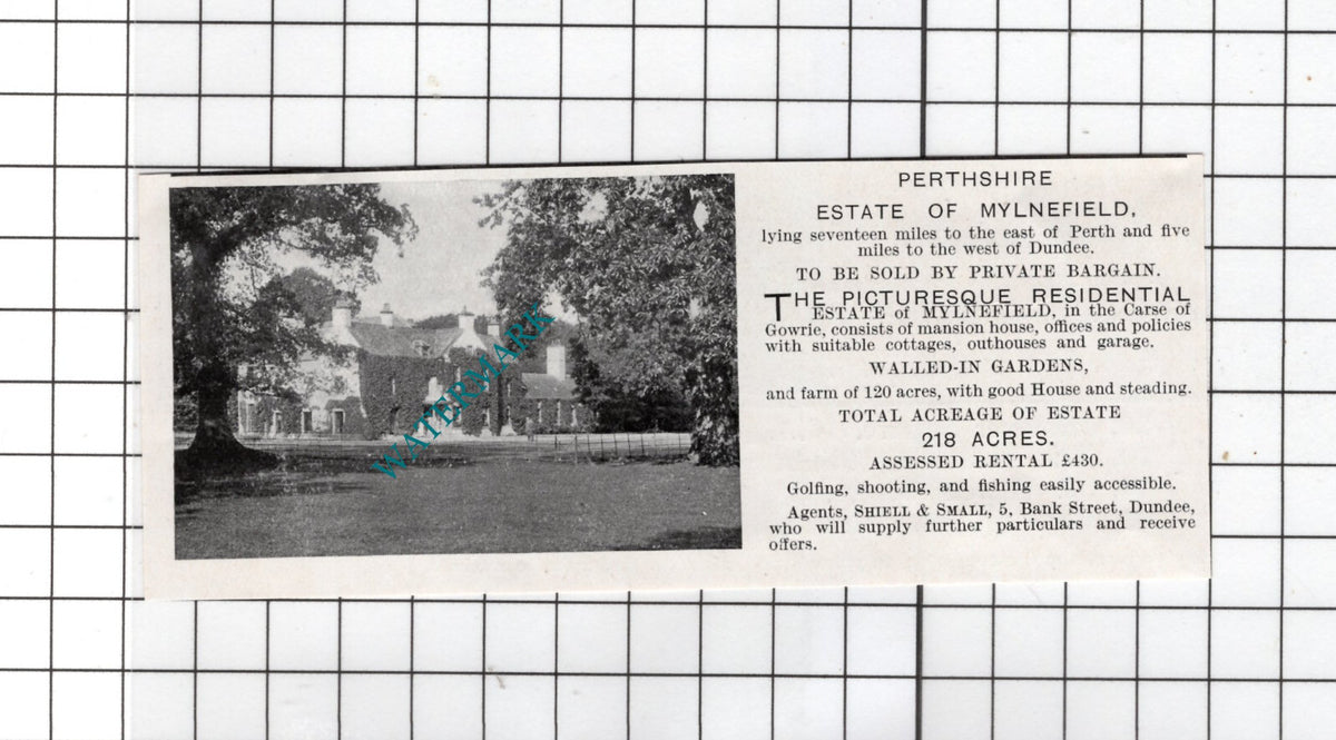 Estate Of Mylnefield Perthshire Scotland - 1927 Small House Sale Advert