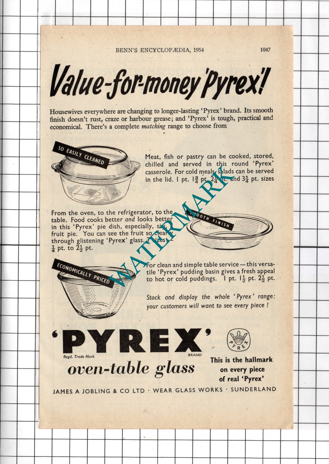 James A Jobling & Co Ltd Wear Glass Works Sunderland Pyrex - 1954 Advert