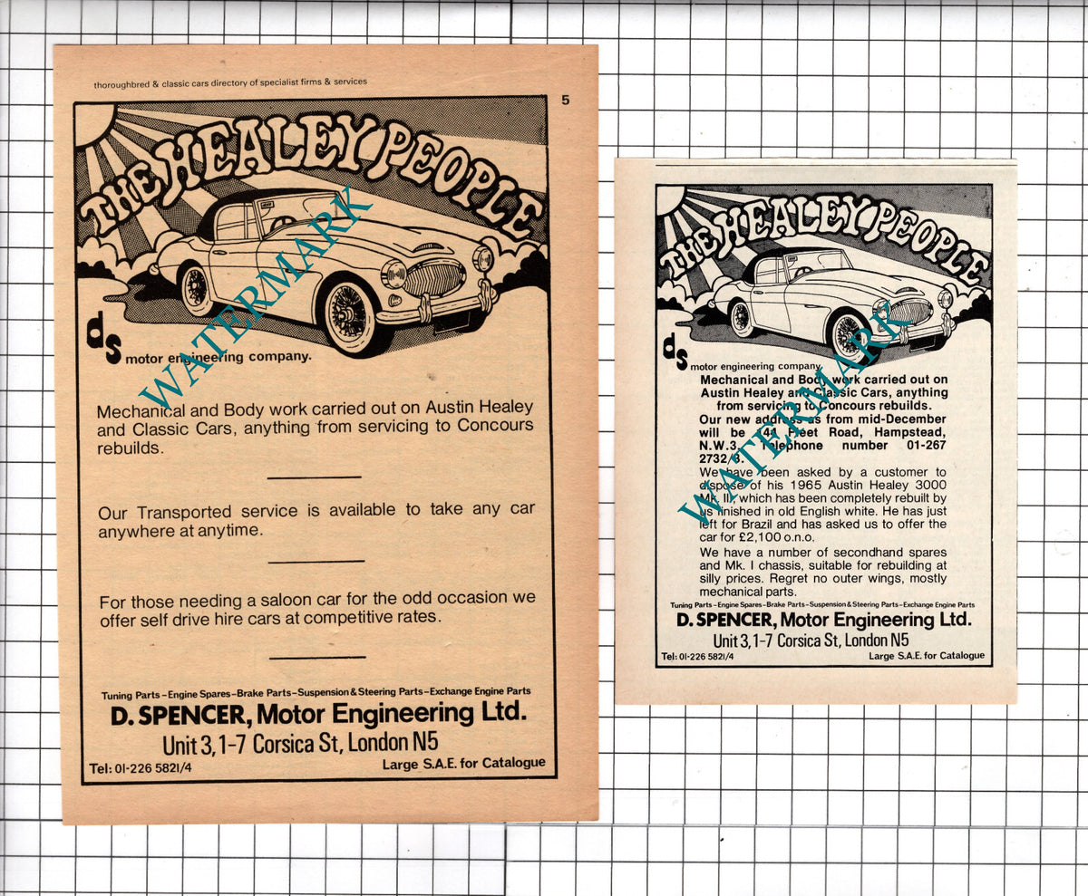 The Healey People D Spencer Motor Engineering Ltd London  - 1975 Two Adverts