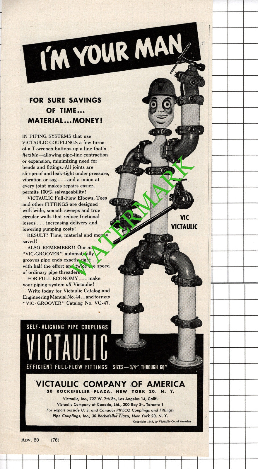 Victaulic Company Of America / Naylor Pipe Company Chicago Advert - 1948 Cutting
