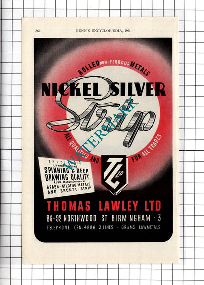 John Baker & Sons Ltd Sheffield / Thomas Lawley Ltd Birmingham  - 1954 Advert
