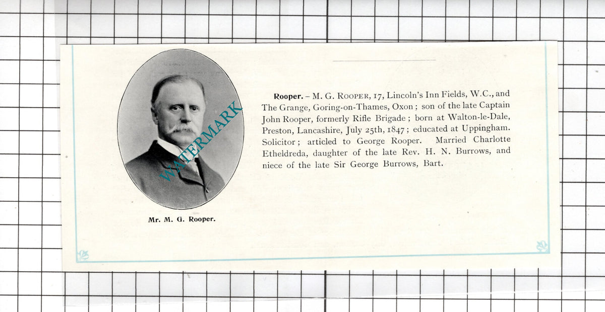 Mr M G Rooper The Grange Goring-on-Thames Oxfordshire - c.1905 Clipping