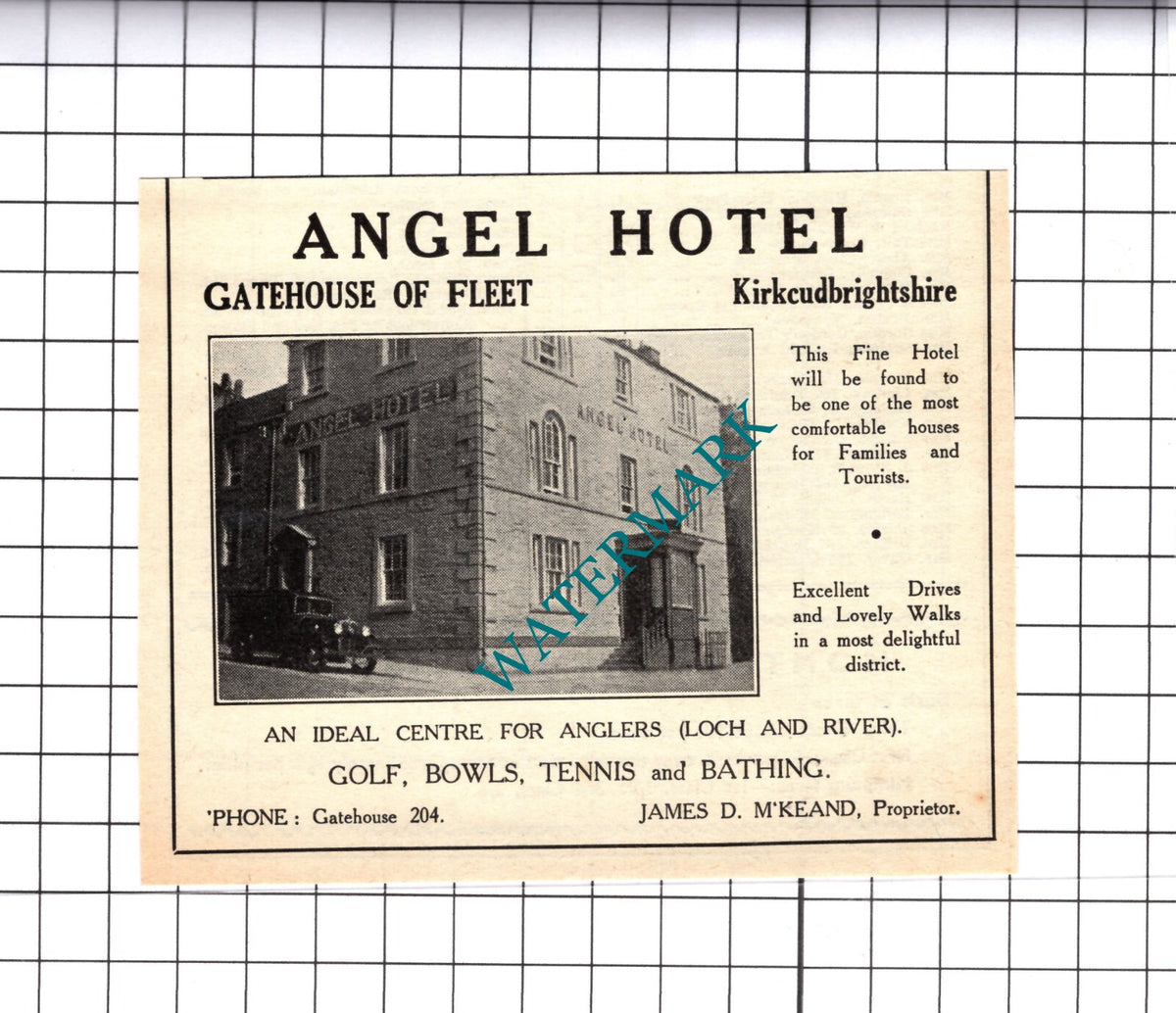 Angel Hotel Gatehouse Of Fleet McKeand Small Advert - 1939 Cutting