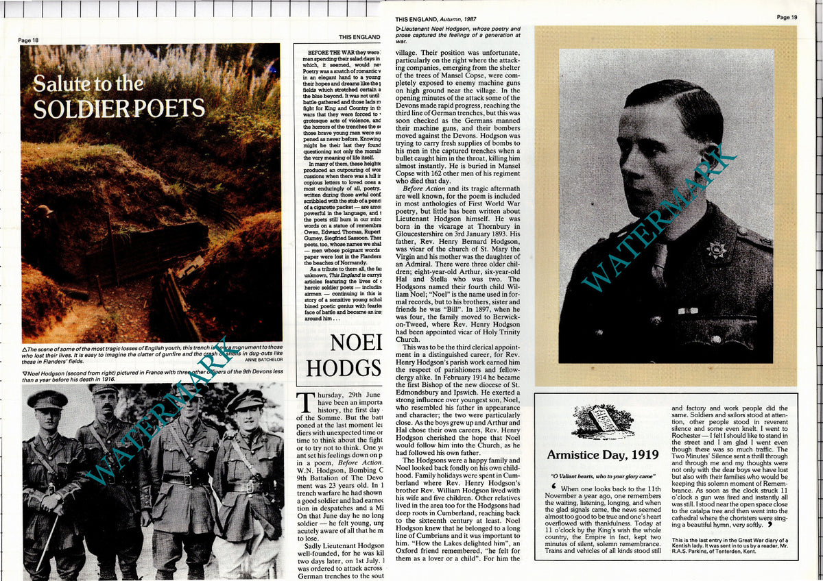 Noel Hodgson Soldier Poet  - 1987 Article / Print