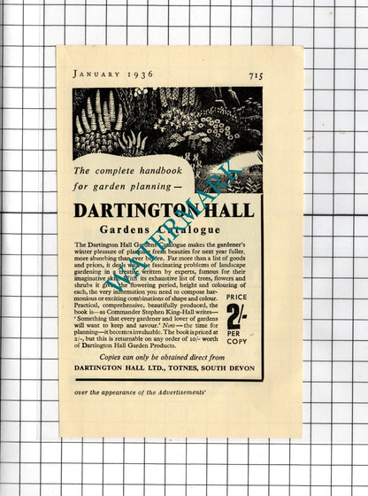 Dartington Hall Ltd Totnes Devon Alfa-Laval Company Brentford 1936 Small Advert