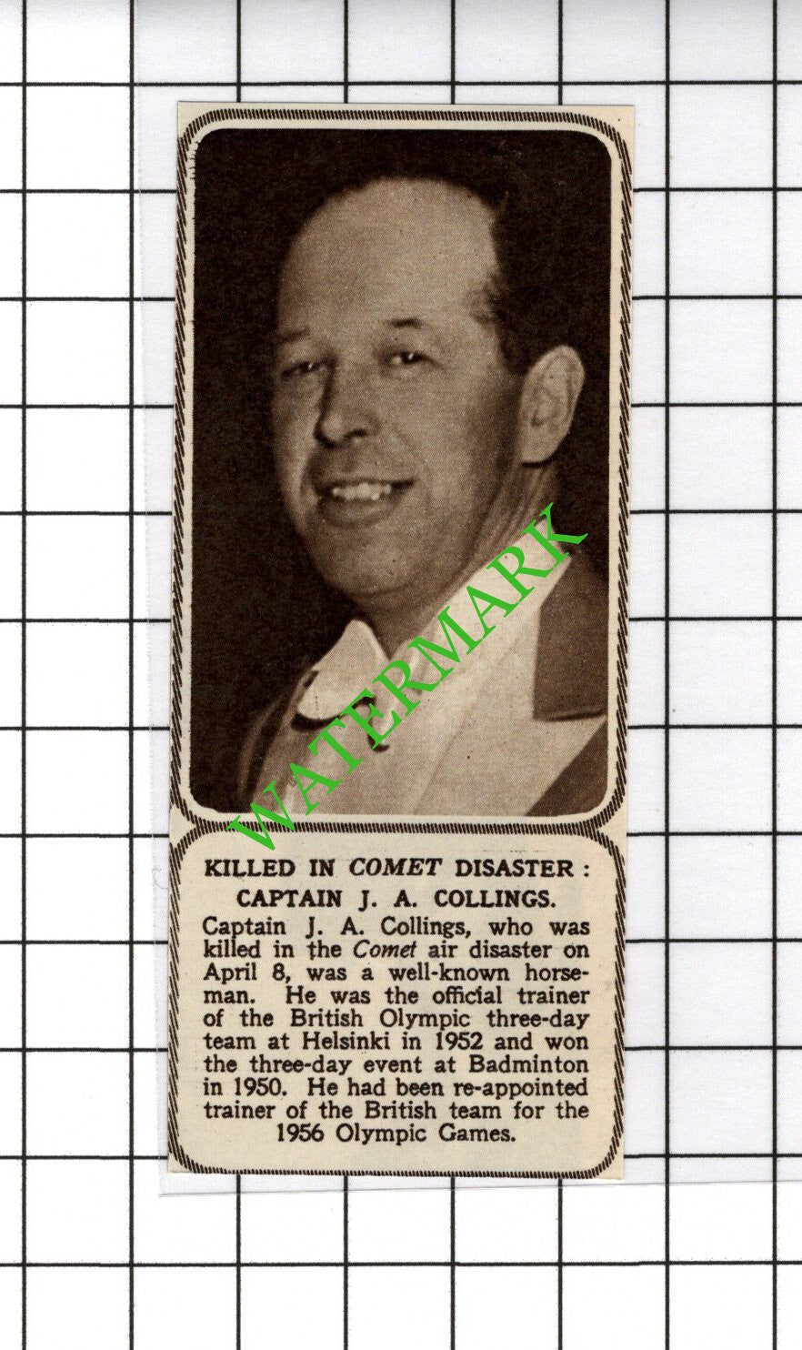 Captain J A Collings Comet Air Crash  -  c.1954 Small Cutting