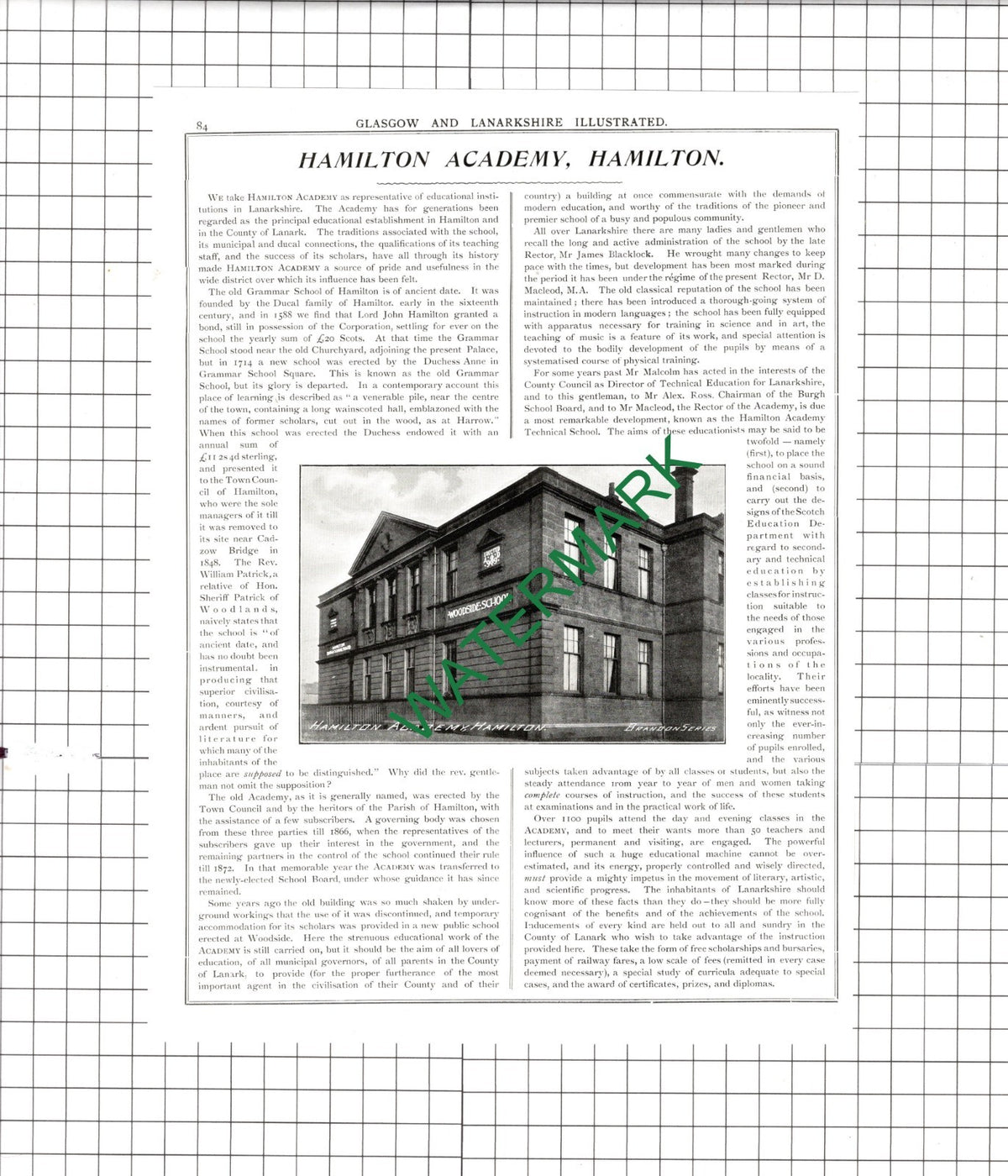 Woodlands School Hamilton Academy Hamilton Scotland  Quarry Street  1904 Article