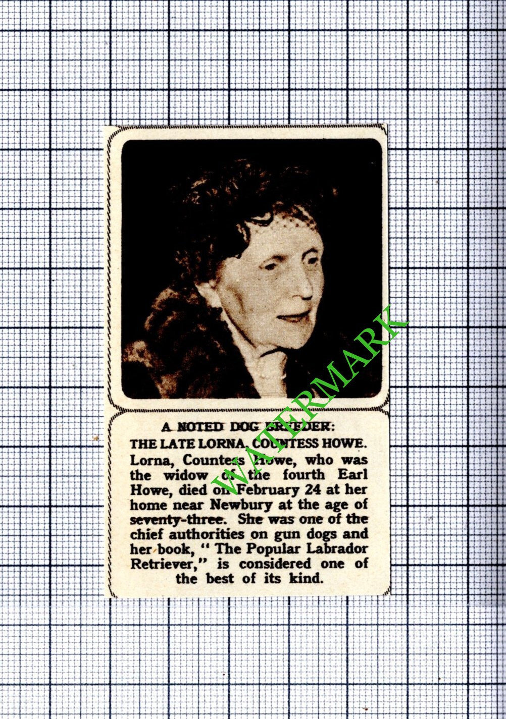 Lorna Countess Howe Obituary  - 1961  Small Cutting